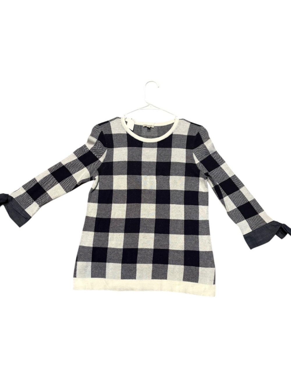 Talbots navy and white checked sweater xs